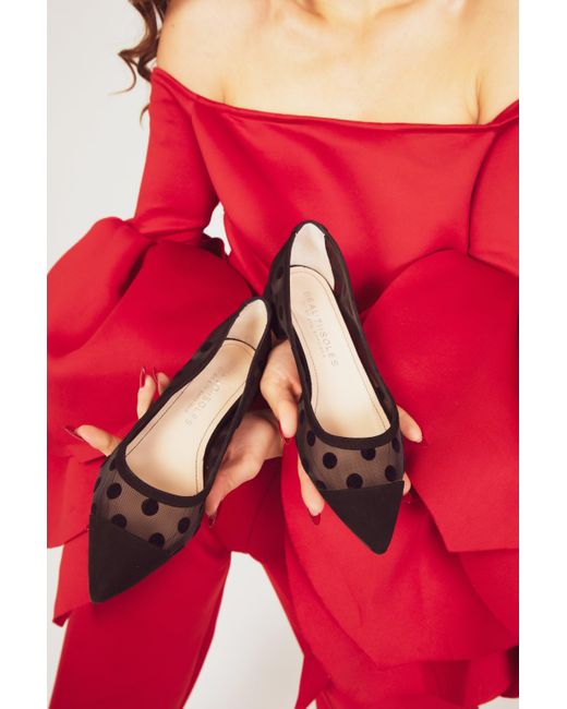 Beautiisoles by Robyn Shreiber Made in Italy Black Blake Polka Dots Mesh Work Valentine Evening Comfortable Sexy Flat Ballerina