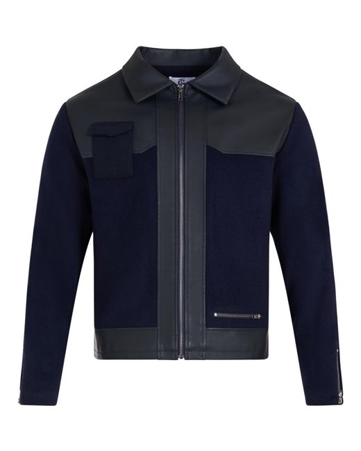 The Gt Atelier Blue Outerwear Herringbone Pocket-Style Jacket for men