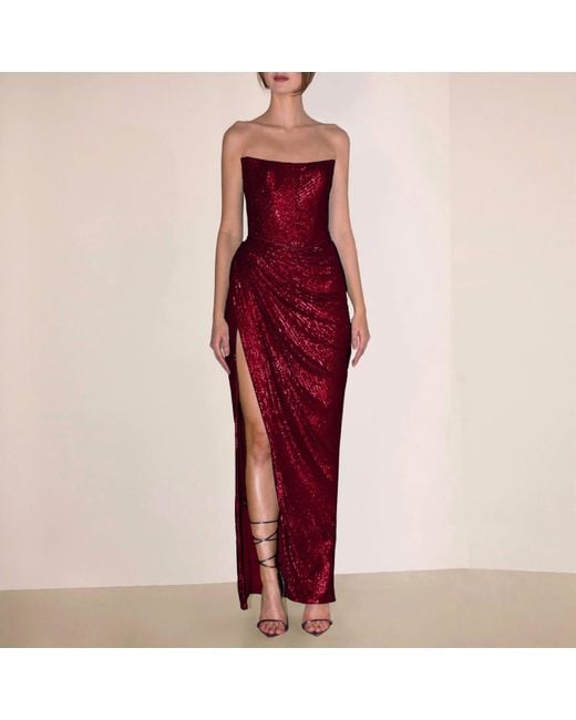 Angelika Jozefczyk Red Gaia Sequin Evening Gown Burgundy
