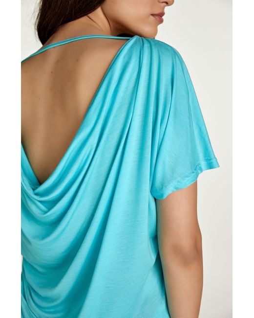 Conquista Blue Drape Back Top