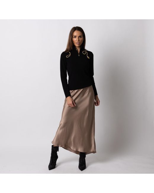 House of Laines London Black Laines Couture Quarter Zip Jumper With Embellished Wrap Snake
