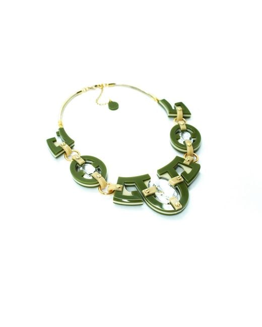 Gissa Bicalho Green Handmade Acrylic Necklace Plastron Oval Cut Stone Clay