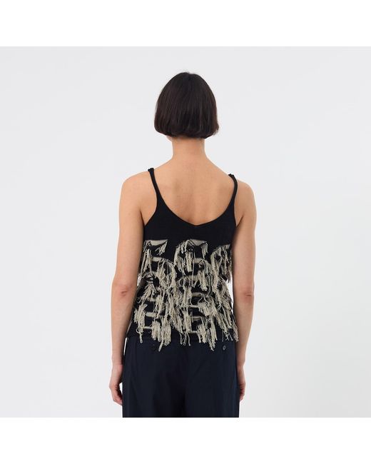 Ccy Currency Black Cotton Fringe Top