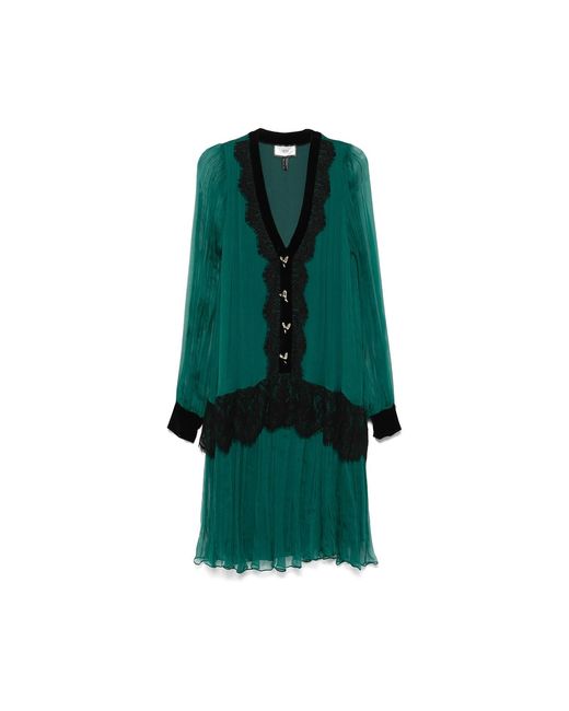 Nissa Green Lace Insert Silk Midi Dress