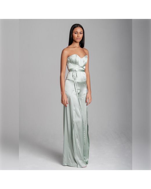 Imaatu Green Bund Mint- Silk Jumpsuit – Corseted Wide-Leg Silk Pants