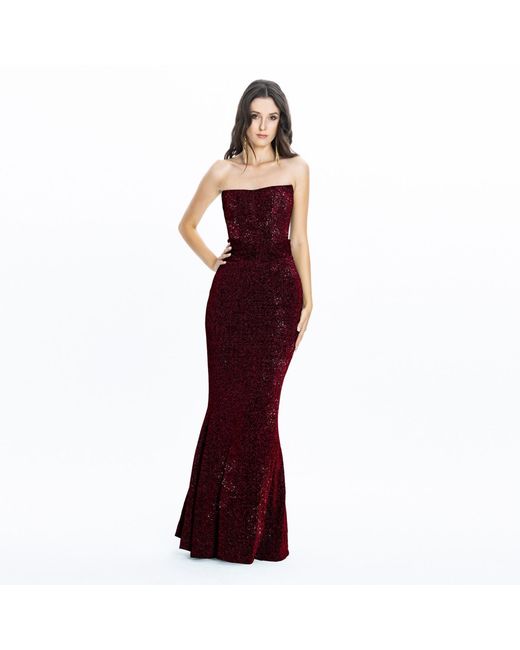 Angelika Jozefczyk Red Moon Shimmering Evening Gown Burgundy