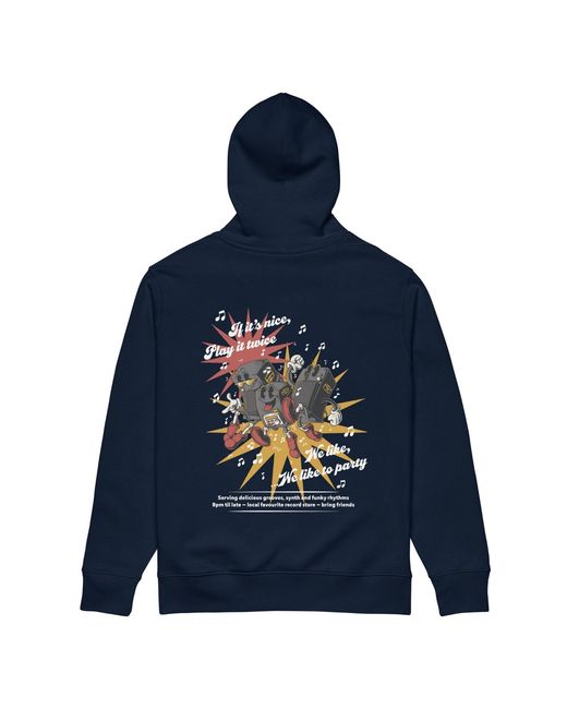 Anchor and Crew Blue If It's Nice Play It Twice Disco! Organic Cotton Embroidered Heavyweight Hoodie