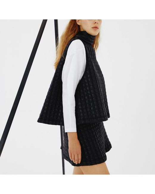 Mirimalist Black Puff Sleeveless Vest Coat