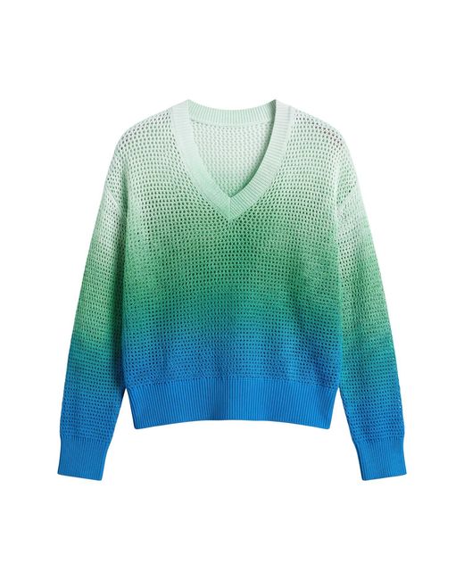 Brodie Cashmere Green Mesh Dip Dye V Neck