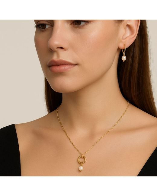 My Little Nature Metallic Plated Pearl Necklace And Earrings Set – Handmade Freshwater Pearl Jewelry Set For Her