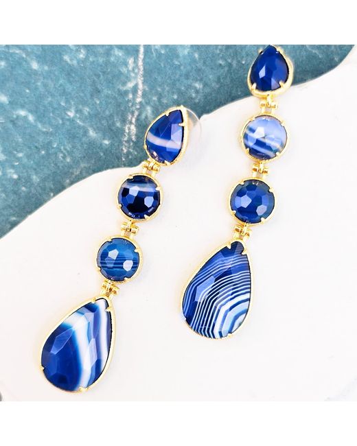 Farra Blue Elegant Agate Dangle Earrings