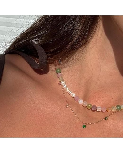 seree Metallic Summer Beaded Gemstone & Pearl Choker Necklace