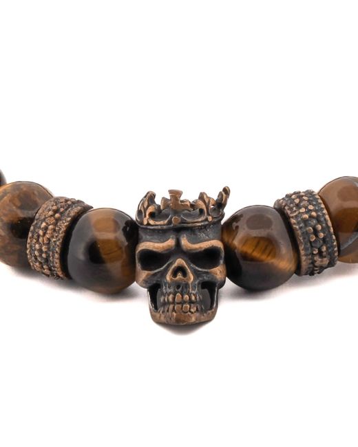 Ebru Jewelry Brown King Skull Tiger's Eye Stone Beaded Bracelet for men