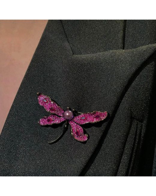 Ninemoo Purple Rosy Glimmer Dragonfly Pearl Brooch