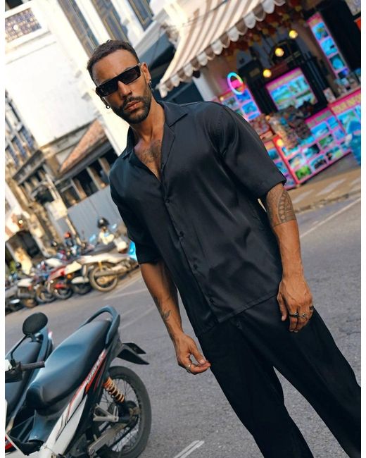 Hustle Black Is New Satin-Shirt for men