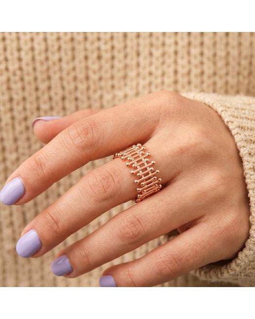 Spero London Pink Multiple Bar Bead Design Sterling Ring