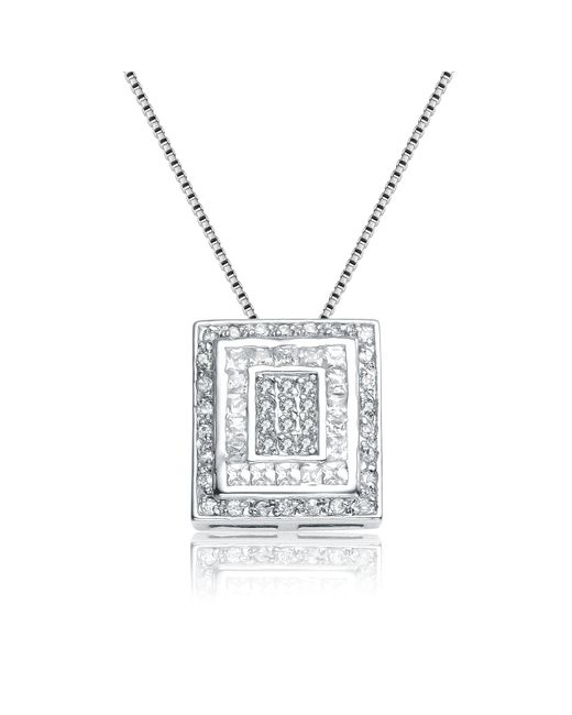 Genevive Jewelry White Sterling Silver Cubic Zirconia Double Frame Necklace