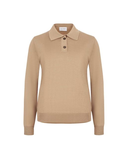 SALANIDA Natural Neutrals Galante 100% Merino Polo Top