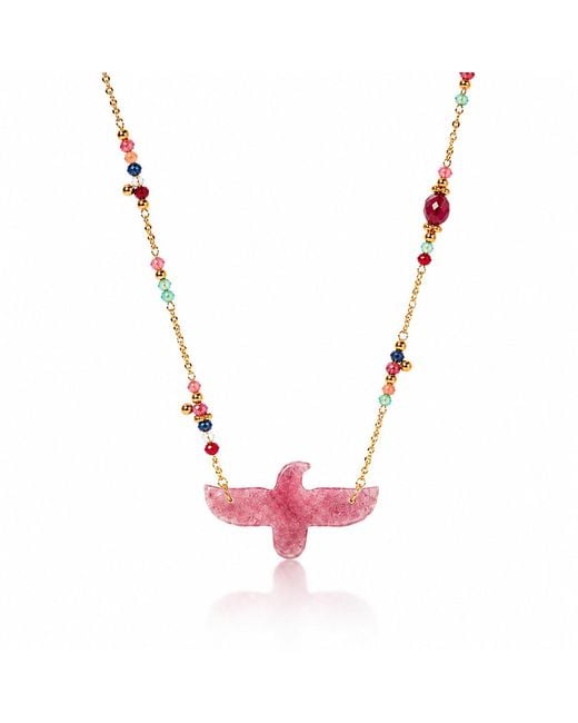 Ormiro Pink Wildwing Strawberry Quartz Eagle Necklace