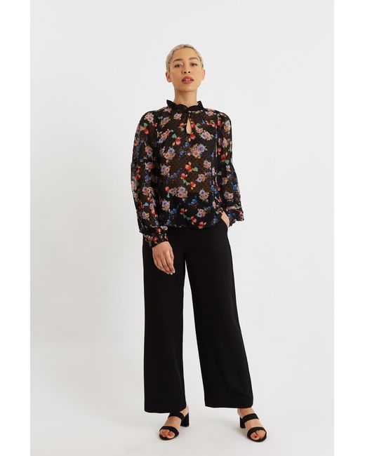 Louche Blue Masha Carpathian Florals Print Long Sleeve Blouse
