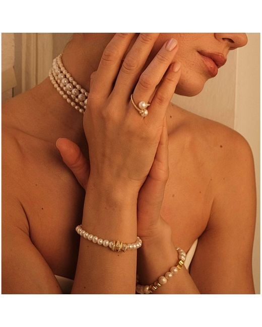 LINYA JEWELLERY Metallic Amour Caged Pearl Bracelet, Wedding Jewelry