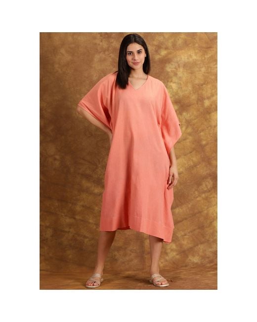 Heritagemoda Pink Neutrals Handwoven Cotton Kaftan Dress