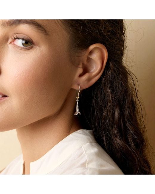 Isla Silver Metallic Contemporary Floral Hook Earrings With Detail