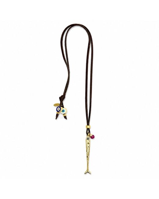 Persia Dona Jewelry Metallic Skinny Fish X Leather Cord Necklace