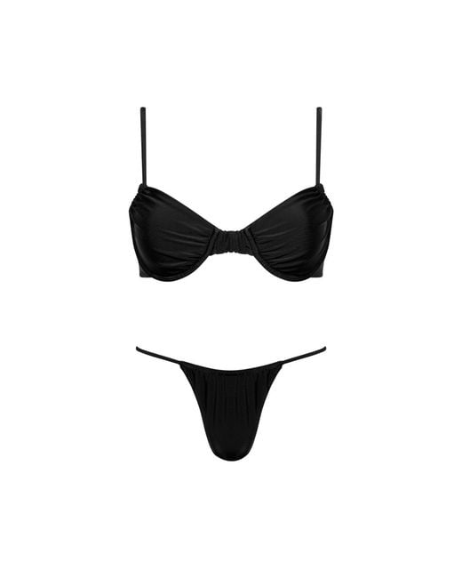 Playaluxe Black Capri Ruched Underwire String Bikini Set