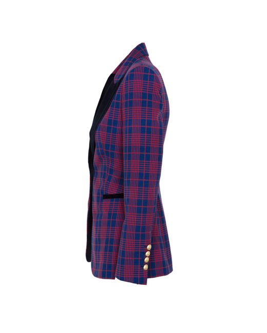 The Extreme Collection Blue Plaid Wool Single Breasted Blazer With Velvet Flaps Cameron