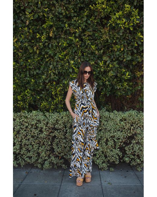 Jennafer Grace Metallic Saffron Zebra Tunic & Palazzo Set