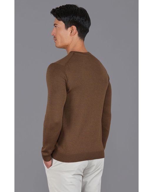 Paul James Knitwear Brown Ultra Fine Cotton Mock Turtle Neck Spencer Jumper for men
