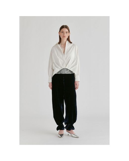 Paisie White Two-Piece Pleated Waist Shirt Set With Lace Cami Underlay