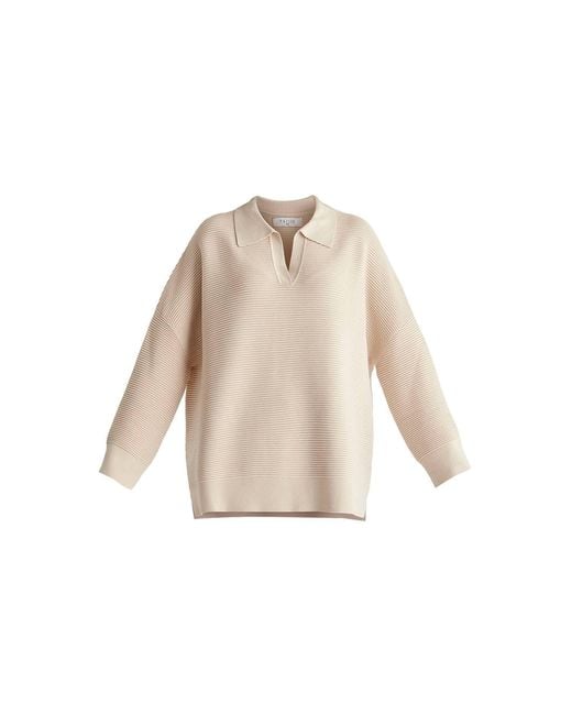 Paisie Natural Neutrals Polo Collar Ribbed Jumper