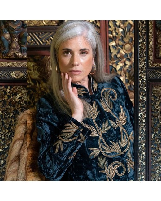 Beatrice von Tresckow Blue Sovereign Embroidered Crushed Velvet Coat