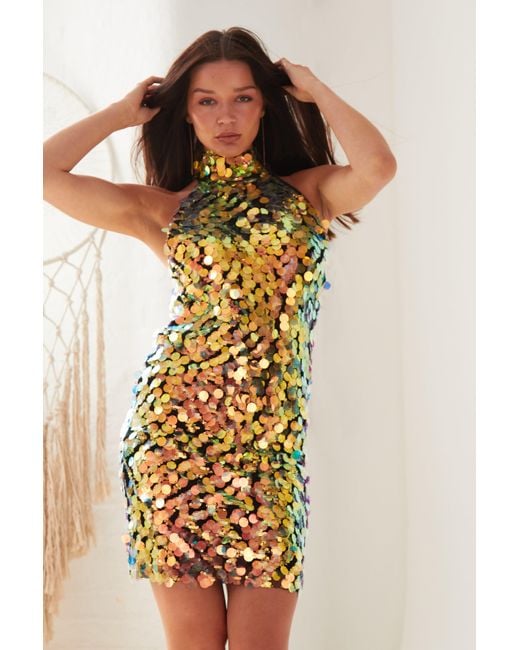 Sarvin Orange Sequin Mini Dress