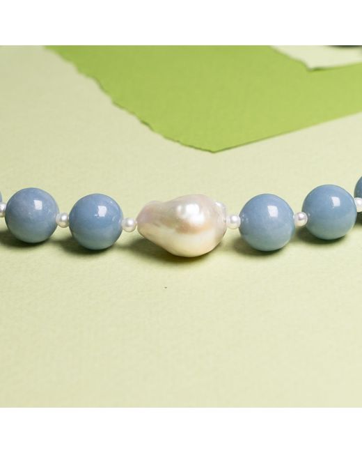 Silver Moon Blue Sterling Necklace Sky Murmur With Gemstones, Natural Seed Pearls And Baroque Pearl