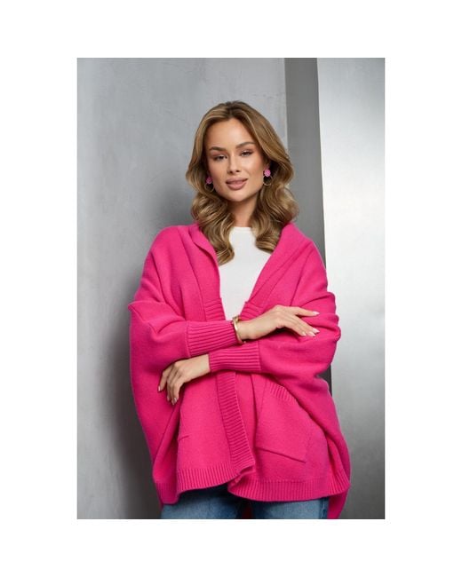 Saachi Pink Open Front Oversized Fuchsia Cardigan Sweater