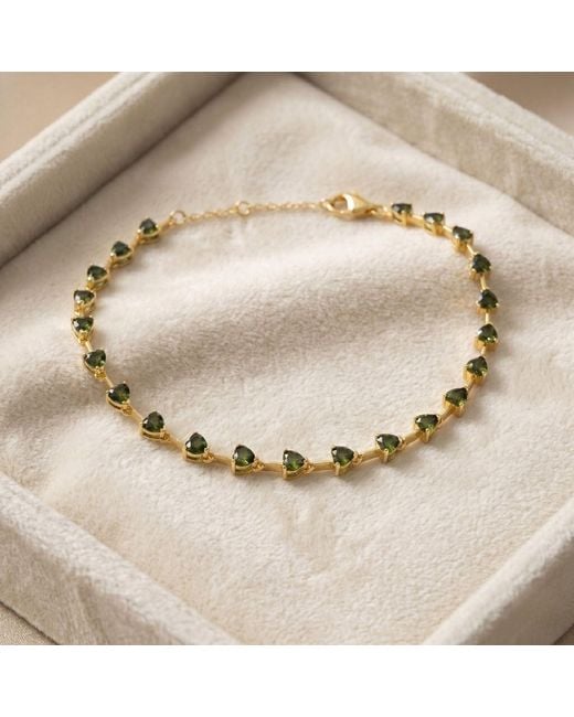 Harfi Metallic Peridot August Birthstone Heart Tennis Plated Bracelet