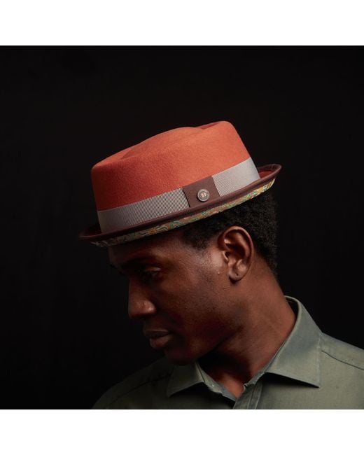 Dasmarca Hats Red Nico Rust Felt Skimpy Brim Short Brim Rude Boy Mod Style Porkpie Hat for men