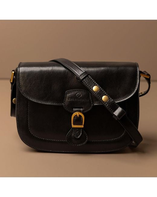 Time Resistance Black Leather Saddle Bag