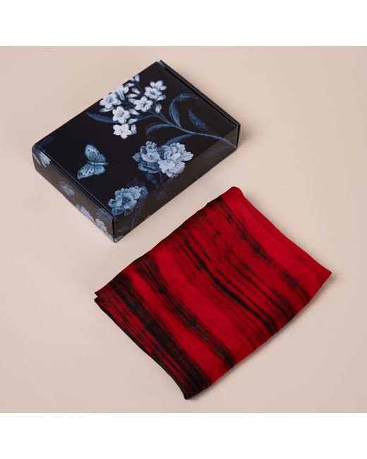 Silk and Bears Red Brushstroke Silk Scarf – Hand-Dyed Mulberry Silk, Evening Wrap & Gift