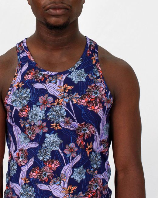 Lords of Harlech Blue Tedford Ocean Floral Tank for men