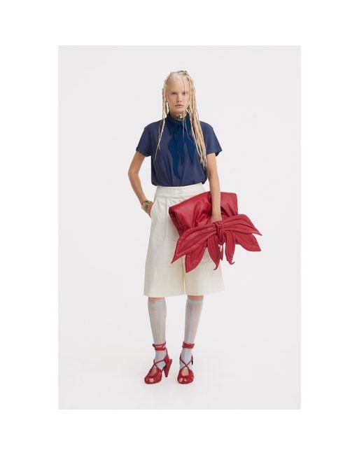 Julia Allert Blue Mock Neck Rolled Sleeve T-Shirt –