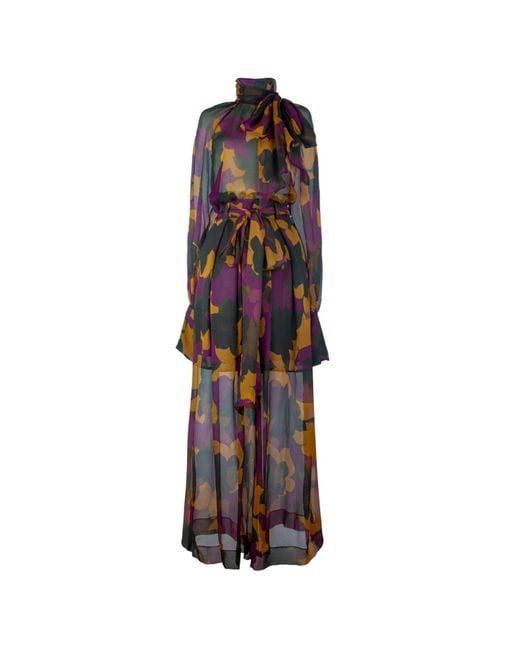 Rua & Rua Multicolor Sheer Silk Shirt Blouse With Bow Collar Multicolour