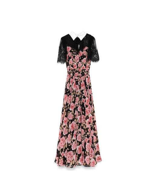 Nissa Red Lace-Detail Chiffon Midi Dress