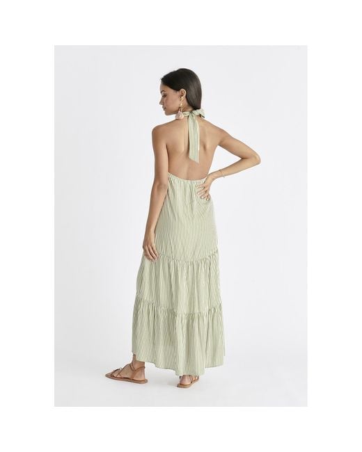 Paisie Metallic Tiered Halterneck Maxi Dress