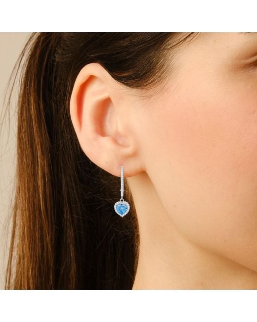 Kylie Harper Blue December Swiss Topaz Birthstone Heart-Cut Halo Leverback Earrings