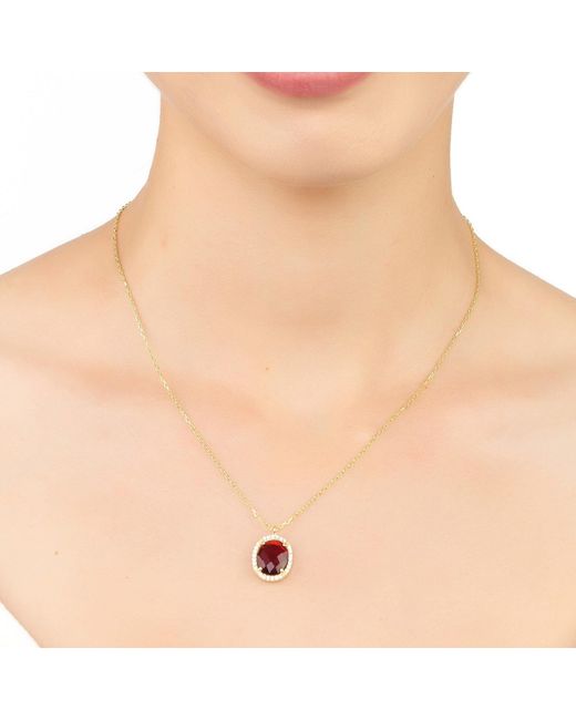 Latelita London Metallic Beatrice Oval Gemstone Pendant Necklace Gold Garnet