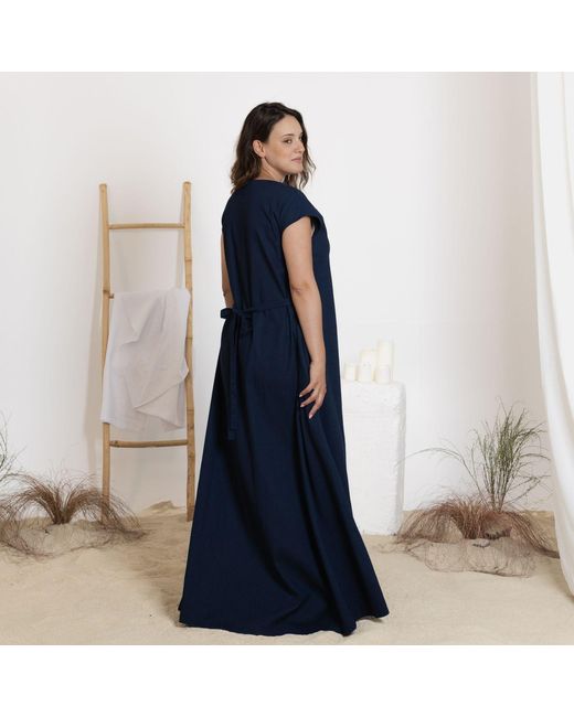 Nikka Place Blue Linen Maternity Maxi Dress With Back Tie And Pockets